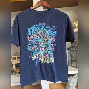 DOM Take A Trip Psychedelic 70s Themed Graphic T-shirt Navy Blue Size Large